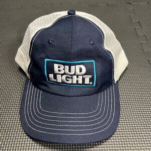 Bud Light Navy & White Mesh Trucker Hat Snapback Cap Adjustable Embroidered Logo